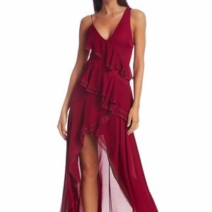 ALICE AND OLIVIA Mariana Silk High-low Ruffle Dress In Bordeaux